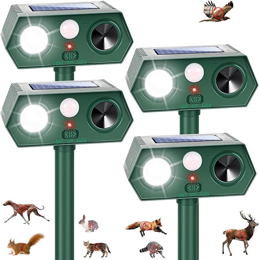 2026 Sonic Fortress Pro Deer Repellent Devices, Solar Ultrasonic Racoon Squirrel Repellent Outdoor Motion Activated Animal Repeller Cat Deterrent Light to Scare Rabbit Skunk Dog Out of Garden Yard(4)