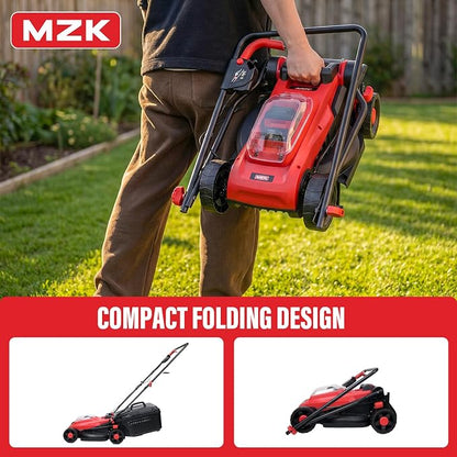 MZK 20V 13" Electric Lawn Mower, Brushless Cordless Lawn Mower with 4-Position Height Adjustment, Walk-Behind Push Mowers with 8 Gallon Grass Bag, 2 x 4.0Ah Batteries & Charger Included, LM13B4