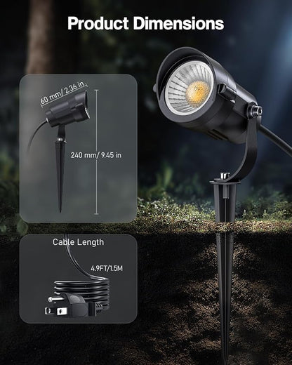 HIBOITEC 12W Spot Lights Outdoor 110V to 120V Landscape Lighting Waterproof Spotlight with 4.9ft 3-Plug LED Plug in Landscape Lights for Yard Garden Decorations 2900K 4 Pack