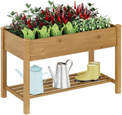 48x24x30.7in Wood Raised Garden Bed with Legs Elevated Planter Box Gardening Outdoor Planter Box Patio Kit Planting Bed for Vegetables Flowers Herbs Outdoor for Patio Balcony Backyard (Brown, Medium)