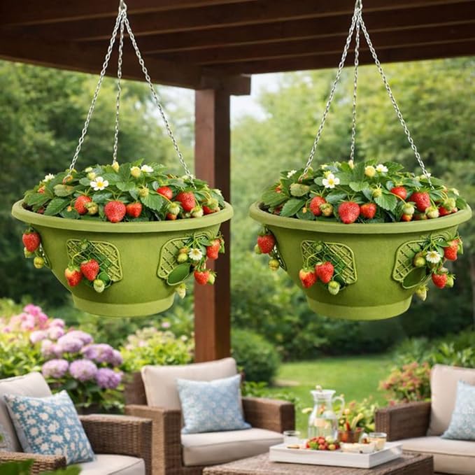 Ultimate Hanging Baskets - Strawberry, Tomato, Flower, and Herb Outdoor Planters - Use Garden Pots for Growing Plants Outside On A Deck, Fence, or Balcony (20, Sagebrush Green)