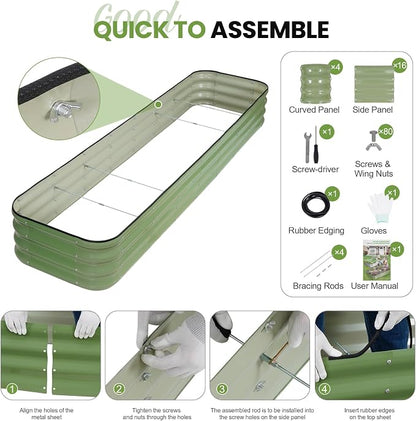 5-in-1 Adjustable Raised Garden Bed Kit | Galvanized Planter Boxes for Vegetables, Flowers | 12" Tall, Multiple Sizes (8x2x1ft, 9x1x1ft, 5x5x1ft, 6x4x1ft, 7x3x1ft) | Outdoor Metal Raised Bed, Green