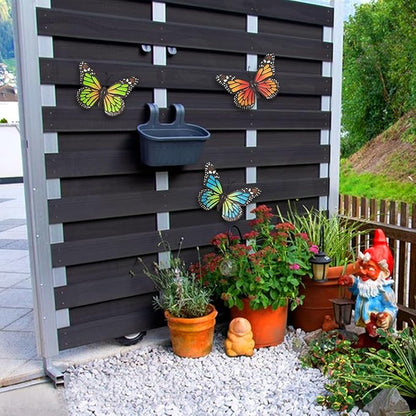 EOORAU Metal Butterfly Wall Decor - 3 Pack Lifelike Butterflies Wall Art Sculpture Hanging Decorations for Indoor or Outdoor, Yard Patio Fence Garden Decoration