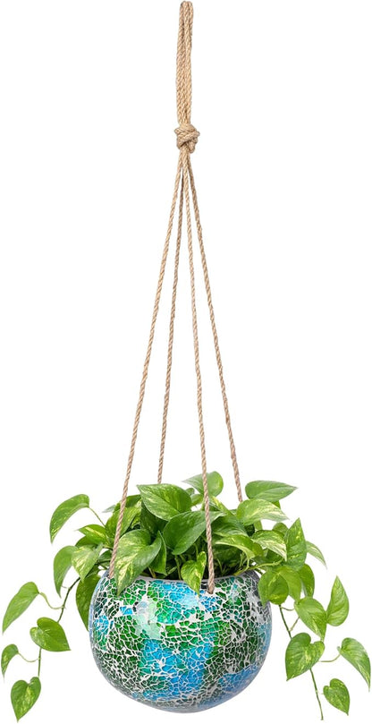 Hanging Planter Mosaic Garden Pot Small Flower Pot for Indoor Plant Disco Ball Hanging Planter with Drainage Green
