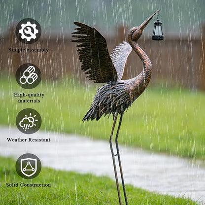 Crane Garden Statues with Solar Ligh for Outside, 43" Metal Heron Yard Art & Garden Sculptures - Large Outdoor Decor for Patio, Backyard, Pond, Lawn Ornaments