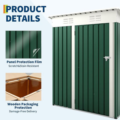 Garvee 5x3 FT Outdoor Storage Shed, Tool Shed with Sloping Roof and Lockable Door, Compact Metal Tool Garden Shed for Garden, Backyard, Patio