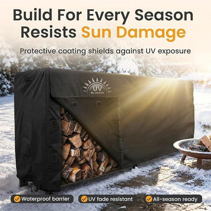 Firewood Rack Cover 8 foot - Heavy Duty - Black