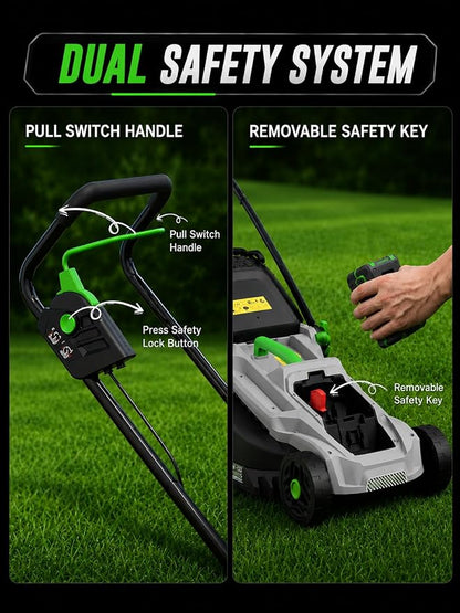 40V Cordless Lawn Mower, 16-Inch Brushless Electric Push Mower with 4.0Ah Battery & Charger, 2-in-1 Mulching and Bagging, 5-Position Height Adjustment, Lightweight Foldable Design, Viridian
