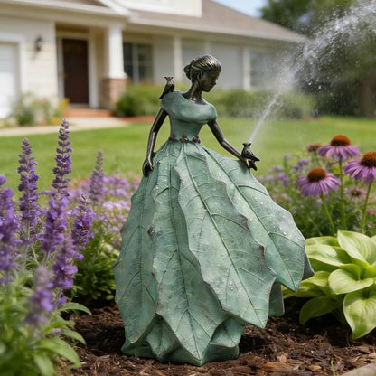 DiliComing Fairy Garden Statue Home Decoration - Outdoor Statue Table Decor for Living Room Garden Maiden Bookshelf Decor Xmas Resin Holly Leaves Maiden Green