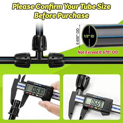 10 Pieces 1/2 Inch Drip Irrigation Tee Fittings, 1/2'' Drip Line Barbed Locked Tee Connectors for 1/2 Inch Irrigation Tubing (1/2" ID x 0.670" OD) Anti-leak 3-Way Irrigation System Parts
