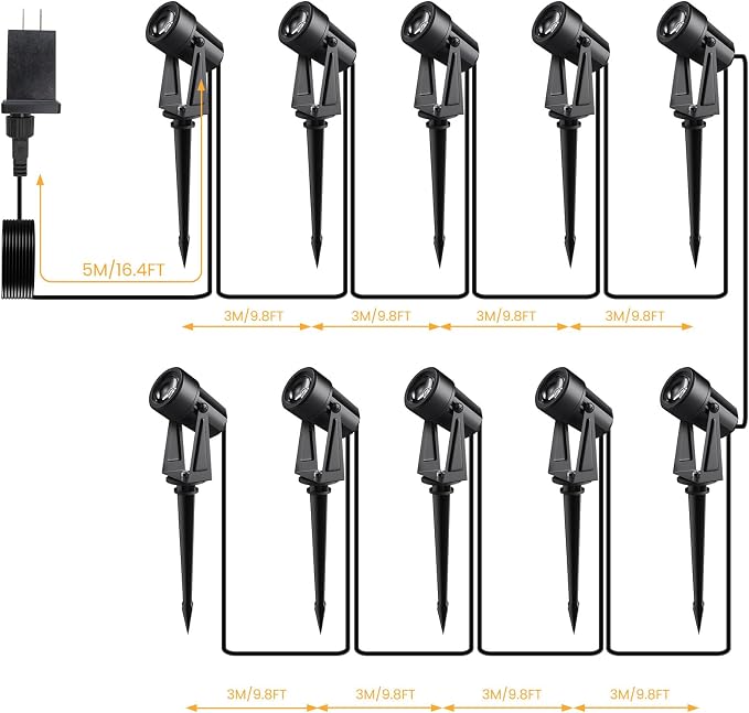 Low Voltage Landscape Lighting,10 Pack Outdoor LED Landscape Spotlights with Transformer 27V Garden Lights Pathway Lights IP65 Waterproof 3000K Warm White