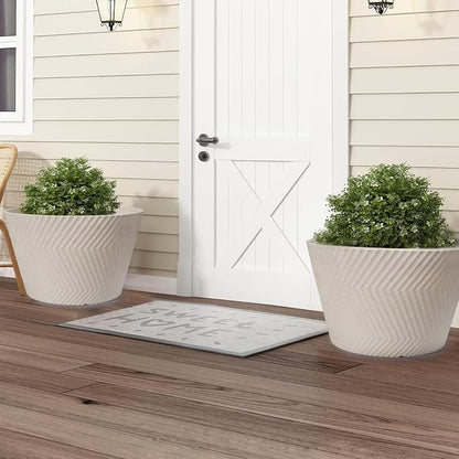 18 inch Big Plant Pots, 2 Pack Large Round Planters for Outdoor Plants, Porch, Patio, Backyard, Durable Plastic Flower Pots, Modern Décor for Tall Plants, Flowers, White