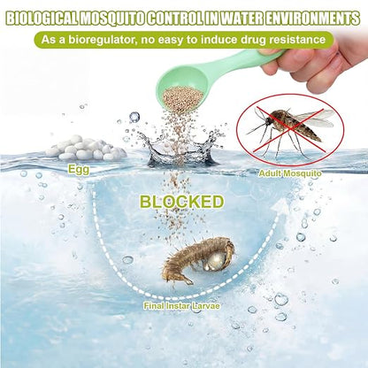 Biological Mosquito Control Pouches Dissolves in Water with Measuring Spoon Treats Up to 18744 Gallon 4.25% S-Methoprene IGR Larvae Won't Harm Fish Birds EPA Certified Rain Bath Pool 142g