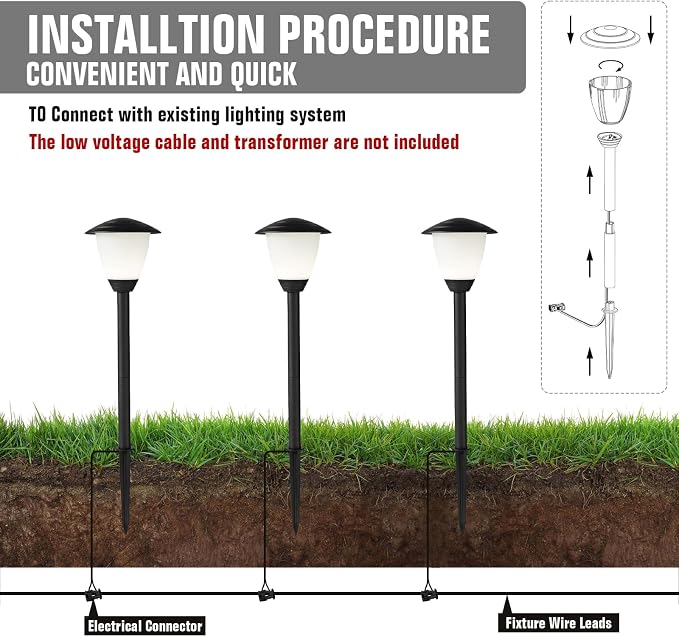 6 Pack Low Voltage Landscape Lighting LED Landscaping Lights, 1.7W 12V AC DC, 3000K Warm White, IP65 Waterproof Low Voltage Pathway Lights, ETL, UL, CSA Listed, for Yard Walkway Garden, Black