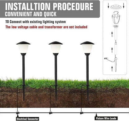 6 Pack Low Voltage Landscape Lighting LED Landscaping Lights, 1.7W 12V AC DC, 3000K Warm White, IP65 Waterproof Low Voltage Pathway Lights, ETL, UL, CSA Listed, for Yard Walkway Garden, Black