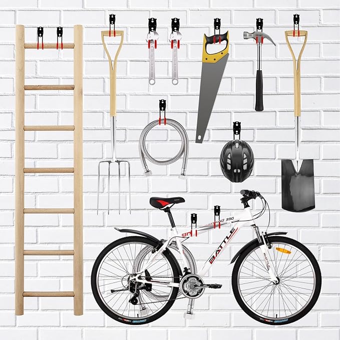 Garage Hooks Heavy Duty, Small Hooks Wall Mount, Anti-Slip PVC Coated Steel Utility Storage Organizer for Hanging Ladders, Bikes, Garden Tools and Hoses 2 Packs