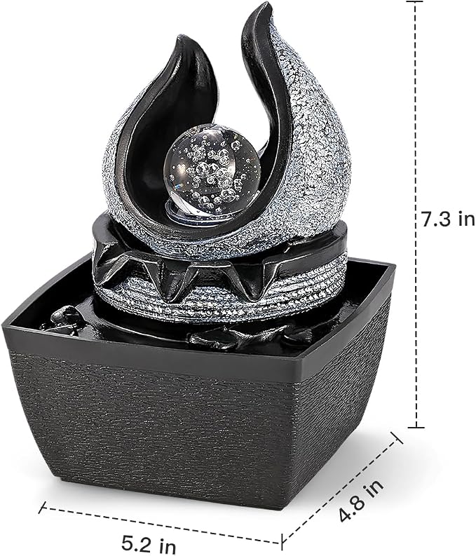 Tabletop Water Fountains Indoor, 3 Gears Desktop Fountain with Led Rolling Ball, Table Top Small Water Feature Interior Zen Relaxation Decor for Home Bedroom Living Room Office Apartment