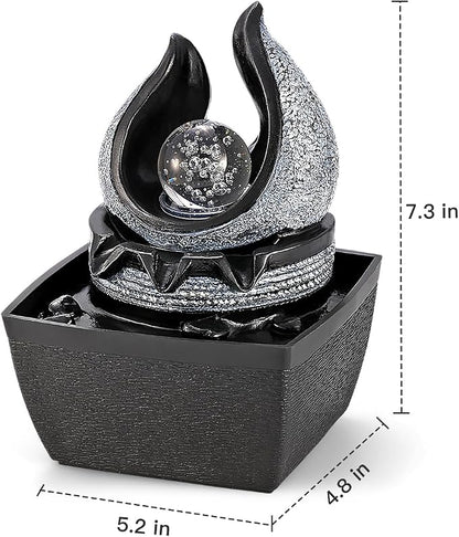 Tabletop Water Fountains Indoor, 3 Gears Desktop Fountain with Led Rolling Ball, Table Top Small Water Feature Interior Zen Relaxation Decor for Home Bedroom Living Room Office Apartment