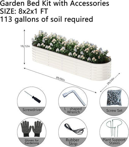 ZFHgarden Galvanized Metal Planter Round Raised Garden Bed Kit for Gardening Outdoor Garden Box Raised Flower Bed 1PC White 8X2X1FT