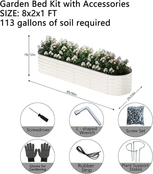 ZFHgarden Galvanized Metal Planter Round Raised Garden Bed Kit for Gardening Outdoor Garden Box Raised Flower Bed 1PC White 8X2X1FT