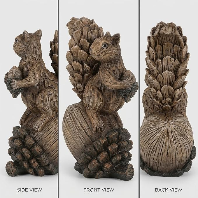 iStatue Handmade Resin Squirrel on Acorn Statue Miniature Garden Figurines – 6.5 Inch Nature-Inspired Woodland Animal Decor for Home, Garden, Patio or Shelf – Rustic Farmhouse Accent (Medium)
