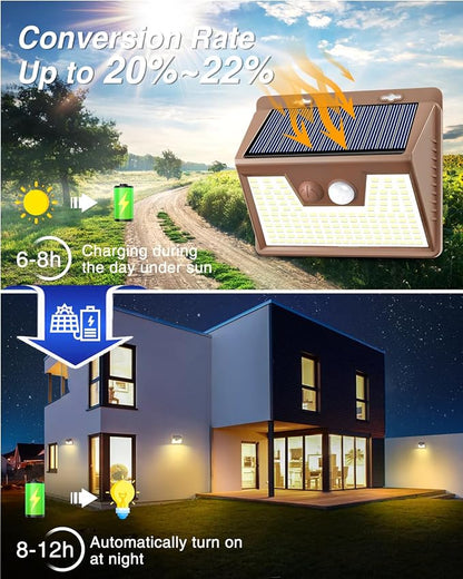 Peasur Solar Lights Outdoor Motion Sensor, 12Pack 140LED Waterproof Solar Powered Fence Lights, 3 Modes Solar Security Wall Lights for Garden Yard Outside(Brown Warm White)
