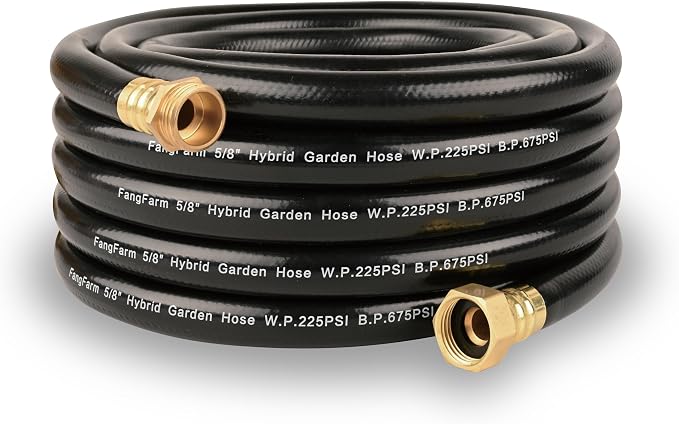 25FT PVC Hybrid Garden Hose, 5/8 in Black Hose, Brass Fittings | Mid-Range Reach for Homeowners Handling Patio, Driveway, Car Wash, Small-Yard and Garden Watering