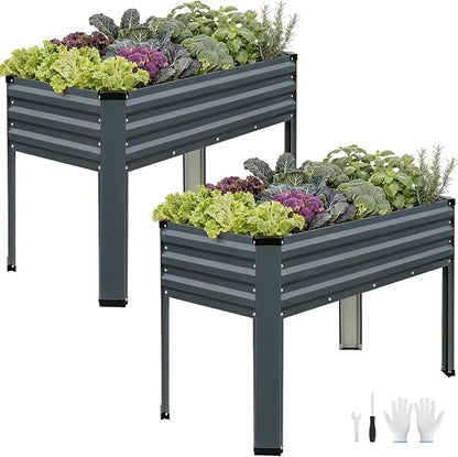 Galvanized Raised Garden Bed with Legs 2 Pack, 48x24x32in Elevated Raised Garden Bed Outdoor with Drainage Holes, Planter Boxes for Gardening Vegetable Flower Fruit in Backyard, Patio, Balcony (Grey)