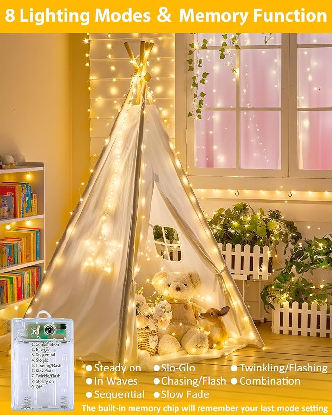 4 Pack 60 LED Fairy Lights Battery Operated with Remote, 8 Modes String Lights Indoor Outdoor, Cuttable Battery Light for Home Bedroom Wedding DIY Centerpiece Christmas Decorations (Warm White)