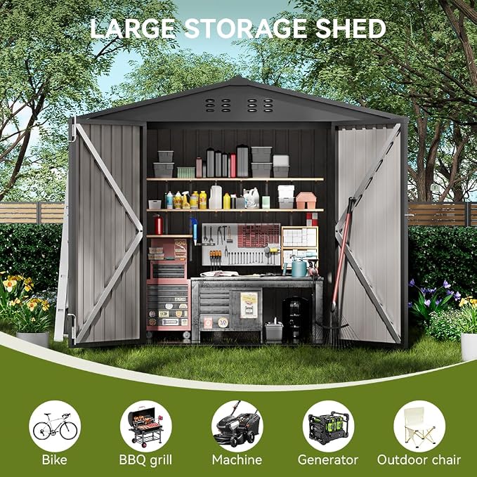 COMHOMA Outdoor Storage Shed Metal Garden Tool House Lockable | Sloping Roof and Air Vent Perfect for Backyard Patio Lawn and Poolside