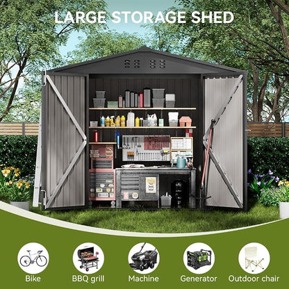 COMHOMA Outdoor Storage Shed Metal Garden Tool House Lockable | Sloping Roof and Air Vent Perfect for Backyard Patio Lawn and Poolside