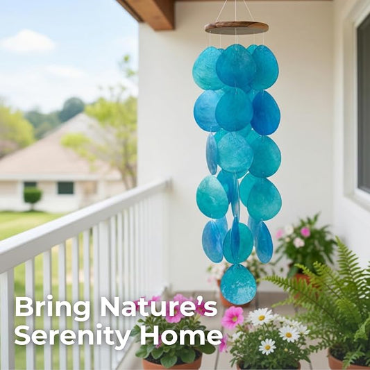 Solange & Frances Blue Wind Chimes for Outside. Capiz Shell Wind Chime Unique House Decor and Patio Decor. Birthday Gifts for Women, Gifts for Women Who Have Everything