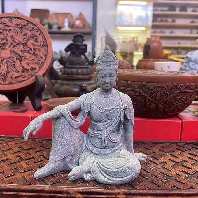 livelyfish Aquarium Buddha Statue Sandstone Buddha Figurines Meditating Buddha Statues for Fish Tank Zen Garden Decor (M)