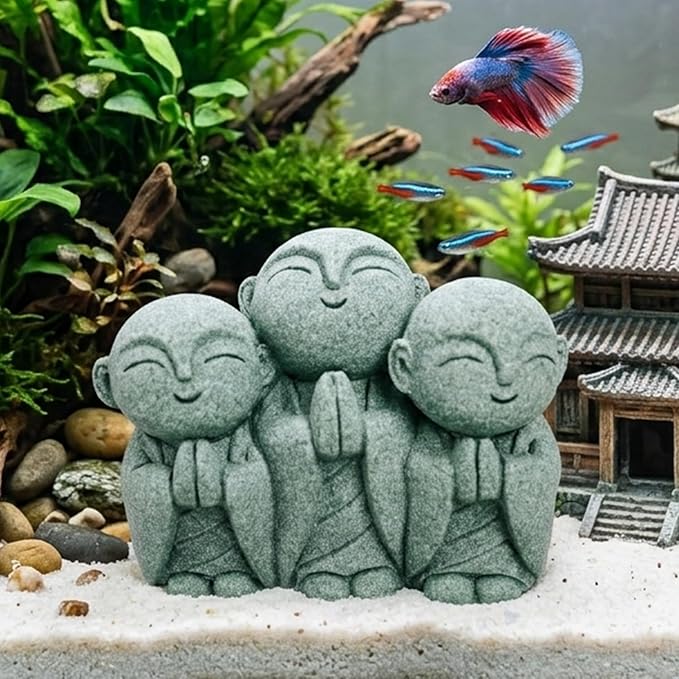 LIYAOLI Sandstone Mini Monk Buddha Statue, Fish Tank Decor Aquarium Ornament for Betta Tank, Zen Feng Shui Sculpture for Home Office Car Garden Decoration, Good Luck Wealth