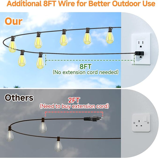 Larkvue 150FT(2x75FT) LED Outdoor String Lights S11 Dimmable Patio Light, with 44+3 Waterproof Shatterproof Edison 2700K Bulbs for Yard Balcony, Black