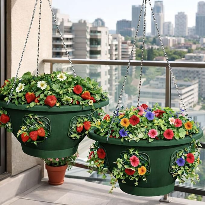 Ultimate Hanging Baskets - Strawberry, Tomato, Flower, and Herb Outdoor Planters - Use Garden Pots for Growing Plants Outside On A Deck, Fence, or Balcony (20, Deep Forest)
