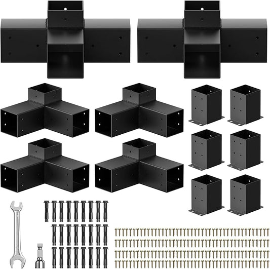 Pergola Bracket kit for 4"x 4" (Inner 3.5" X 3.5") Lumber (12 pc) | Heavy Duty 13-Gauge Steel,DIY Pergola Hardware Kit with 3-Way & 4-Way Corner Bracket for Gazebo,Gardens,Pergolas,Courtyards