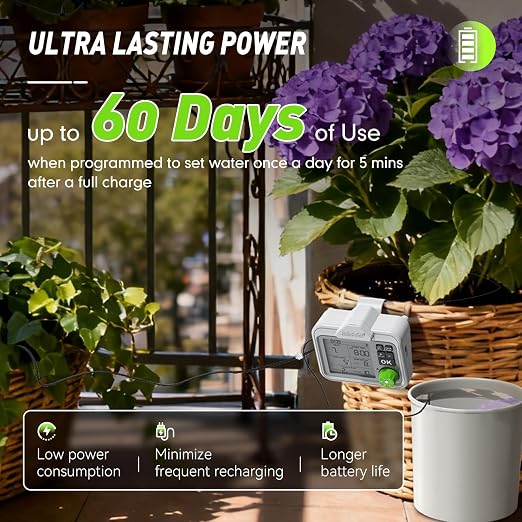 RAINPOINT Indoor Large Display Automatic Plant Waterer Kit | Drip Irrigation System with Next Watering Countdown, Power-Off Memory,Anti-Siphon,Cycle & Soak Mode,Water 10-15 Plants
