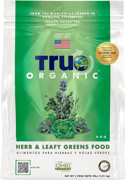 True Organic Herb & Leafy Greens Food – Organic Fertilizer for Abundant Herbs and Greens – 4lb Bag Covers 70 Sq. Ft.