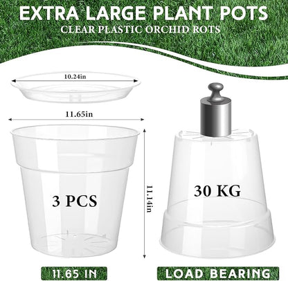 Baderke 3 Pack Clear Nursery Pot Plastic Nursery Pot Large Plant with Drainage Holes for Root Health Indoor Outdoor (11.65 Inches)