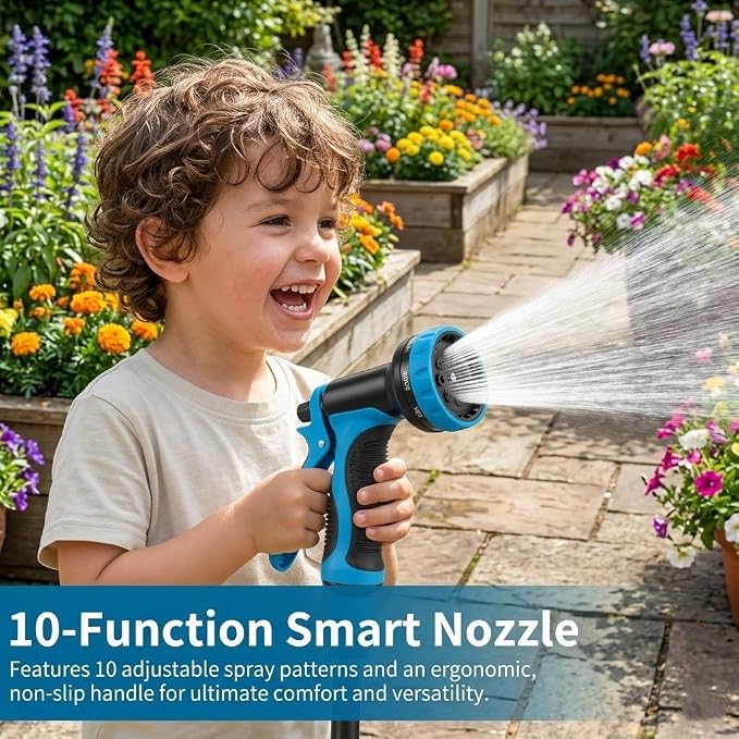 50ft Water Hose, Non Kinking Stainless Steel Hose, Kink Free Flexible 50 Foot Metal Hose for Outside Yard Backyard Lawn, Burst Proof with 10-Pattern Nozzle