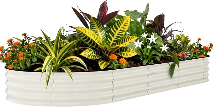 Garvee 8x4x1.5ft Galvanized Raised Garden Bed, Oval Metal Planter Box with Anti-Cut Safety Edges, 359 Gallons Rust-Resistant Deep Root Planter for Outdoor Vegetables, Flowers, Herbs, Beige