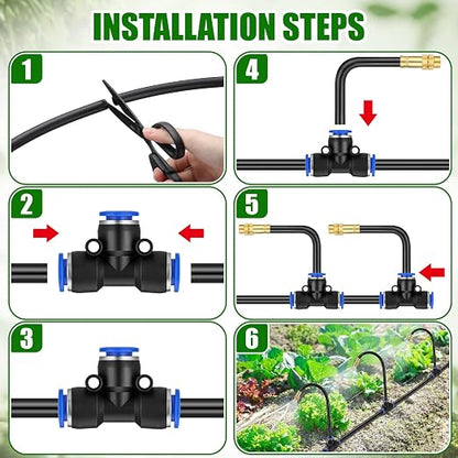 SiliFine 150 Pcs 98 ft 3/8" Greenhouse Drip Irrigation Kit with 40 Brass 360° Adjustable Nozzles and Faucet Adapter Install Adapters for Plants Lawns Gardens