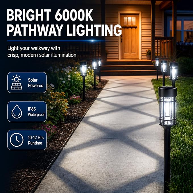 ILANCK 12 Pack Solar Lights Outdoor Parhway, Metal & Glass 21" Large Solar Pathway Lights, Solar Powered Garden Lights for Yard, Landscape, Driveway Walkway
