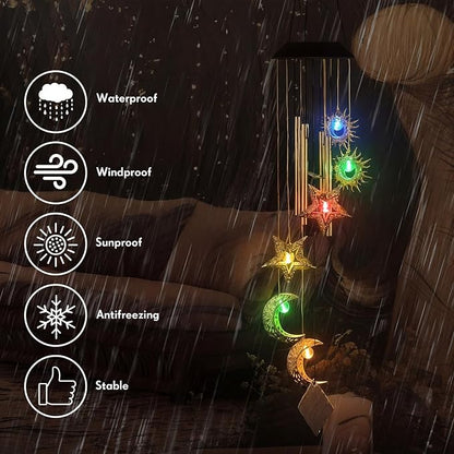 Colingmill Solar Wind Chimes for Outside Waterproof Hanging Wind Chimes Lights Outdoor Decor Yard Garden Gifts for Mother Mom Grandma Wife Neighbors (Sun Moon Star,Colored Lights)