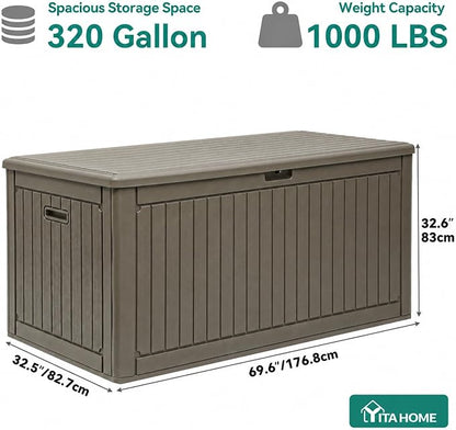 YITAHOME 320 Gallon Extra Large Deck Box | Double-Wall Resin Outdoor Storage Box with Flexible Divider for Patio Cushions Garden Tools, 1000lbs Load Capacity, Lockable