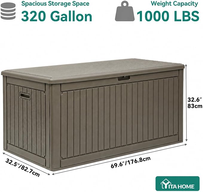 YITAHOME 320 Gallon Double-Wall Deck Box with Divider & Side Handles | Outdoor Large Storage for Patio Furniture Cushions, Garden Pool Accessories, Water Resistant & Lockable