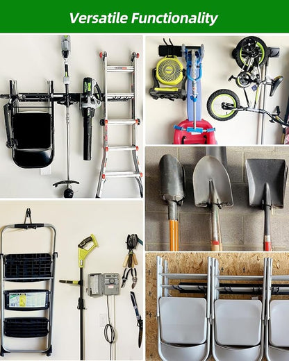 PIYILO Garden Tool Organizer 48 in with 18 Garage Hooks, Heavy Duty Garage Wall Hooks for Hanging Ladder, Bike, Tool Storage Rack for Yard Tools, Shovel, Shed (23 Pack)