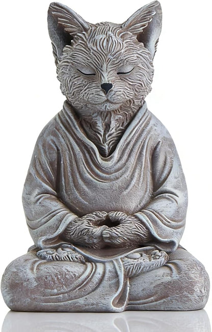 Cat Zen Buddha Meditating Statue Decor, 7 inch Suitable for Home Office Desk Shelf, Gift for Cat Enthusiasts Zen Practitioners