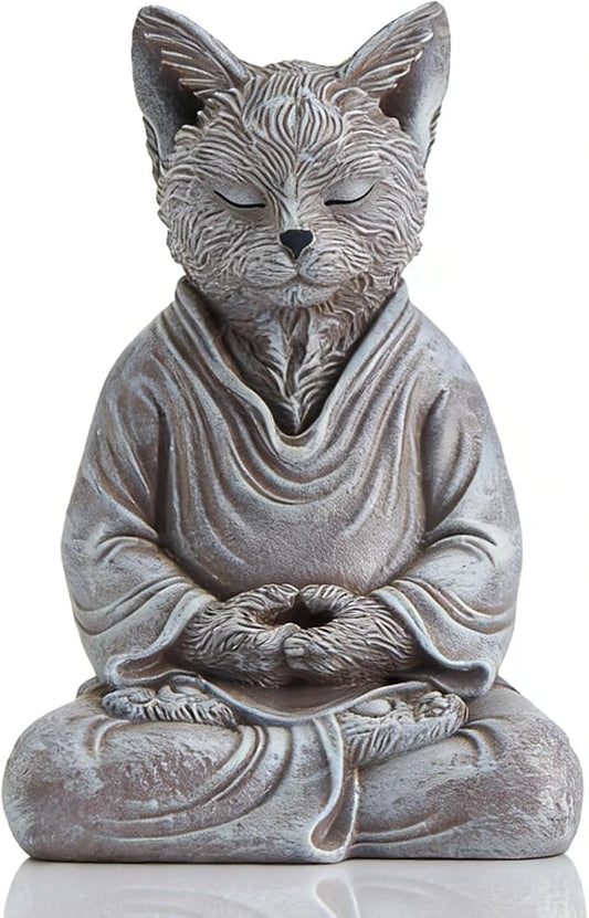 Cat Zen Buddha Meditating Statue Decor, 7 inch Suitable for Home Office Desk Shelf, Gift for Cat Enthusiasts Zen Practitioners
